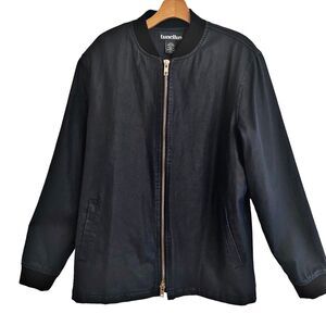 Tunellus‎ Golf Casual Jacket Size L Mens Navy Coated Denim Lined Full Zip Cotton